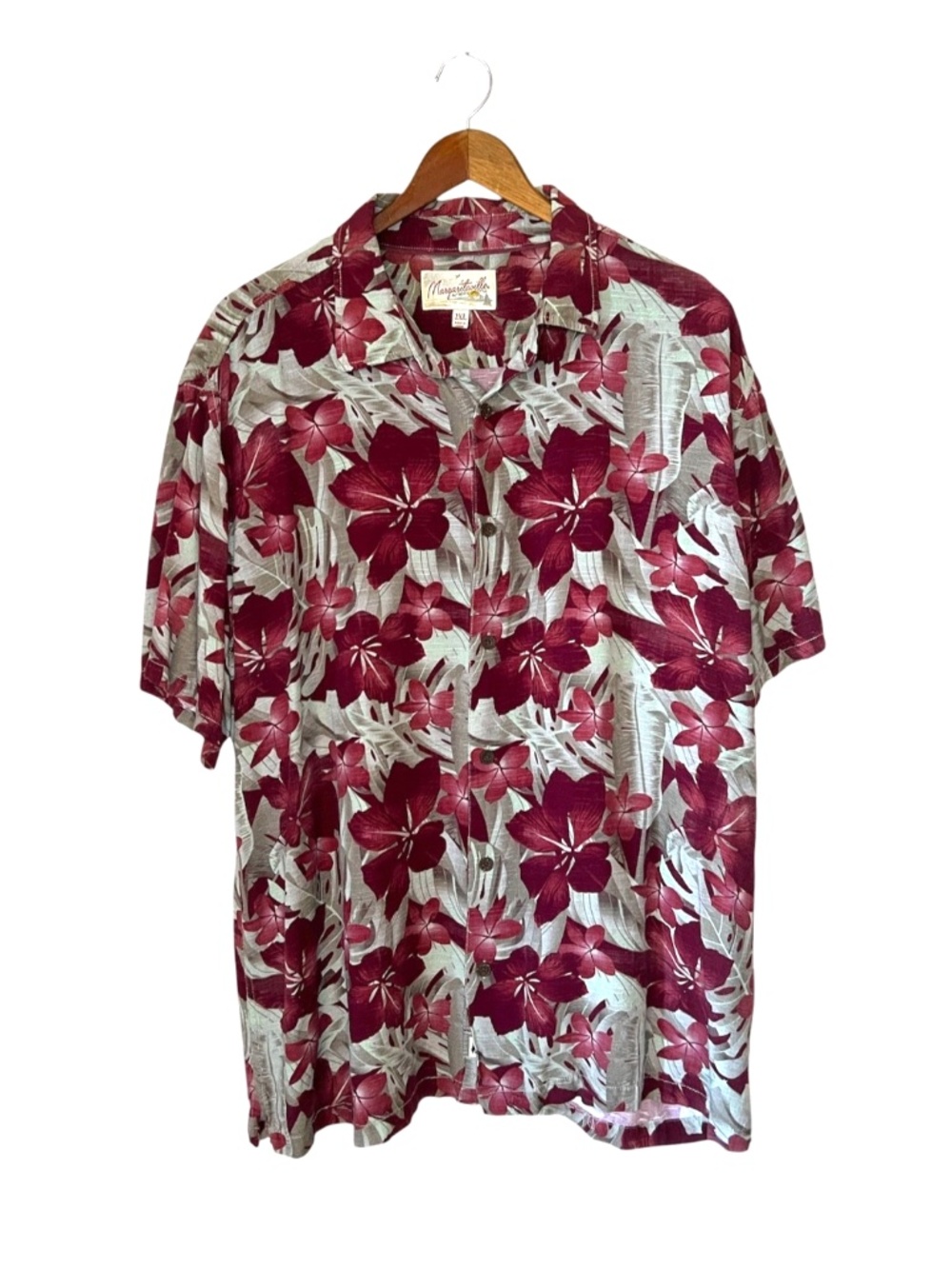 Margaritaville Men's Red Hibiscus Tropical Hawaiian Summer Button Up Shirt 2XL